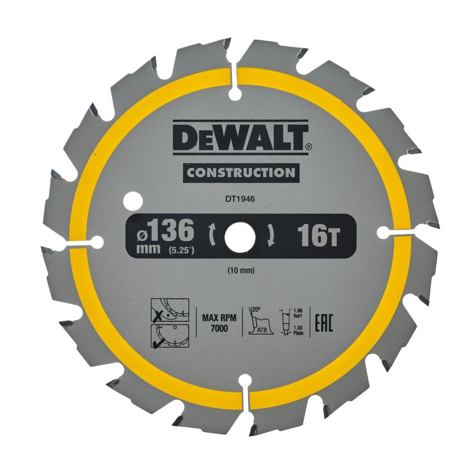 DeWALT Zubehör DT1946-QZ Bau Kreissägeblatt Multimaterial 136x10mm 16T