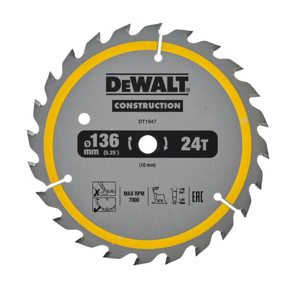 DeWALT Zubehör DT1947-QZ Bau Kreissägeblatt Multimaterial 136x10mm 24T