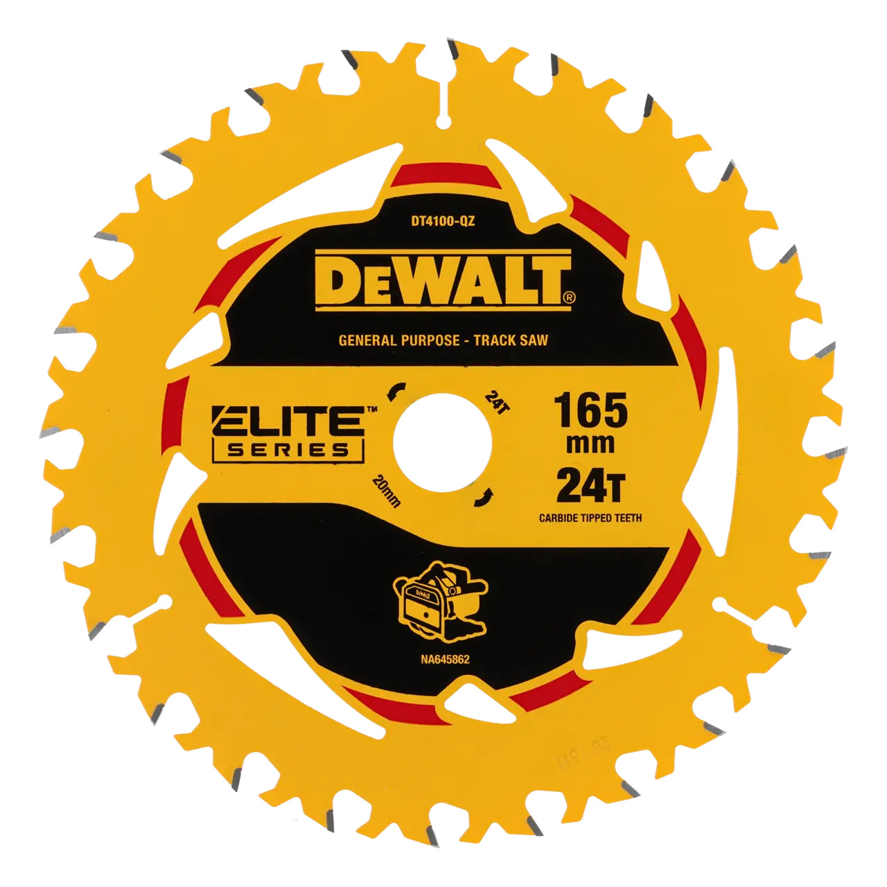 DEWALT Zubehör DT4100-QZ Kreissägeblatt, linksdrehend, 165 × 20 mm, 24 Zähne, ELITE, 18°, ATB+R, Schnittbreite 1,70 mm, Allgemein