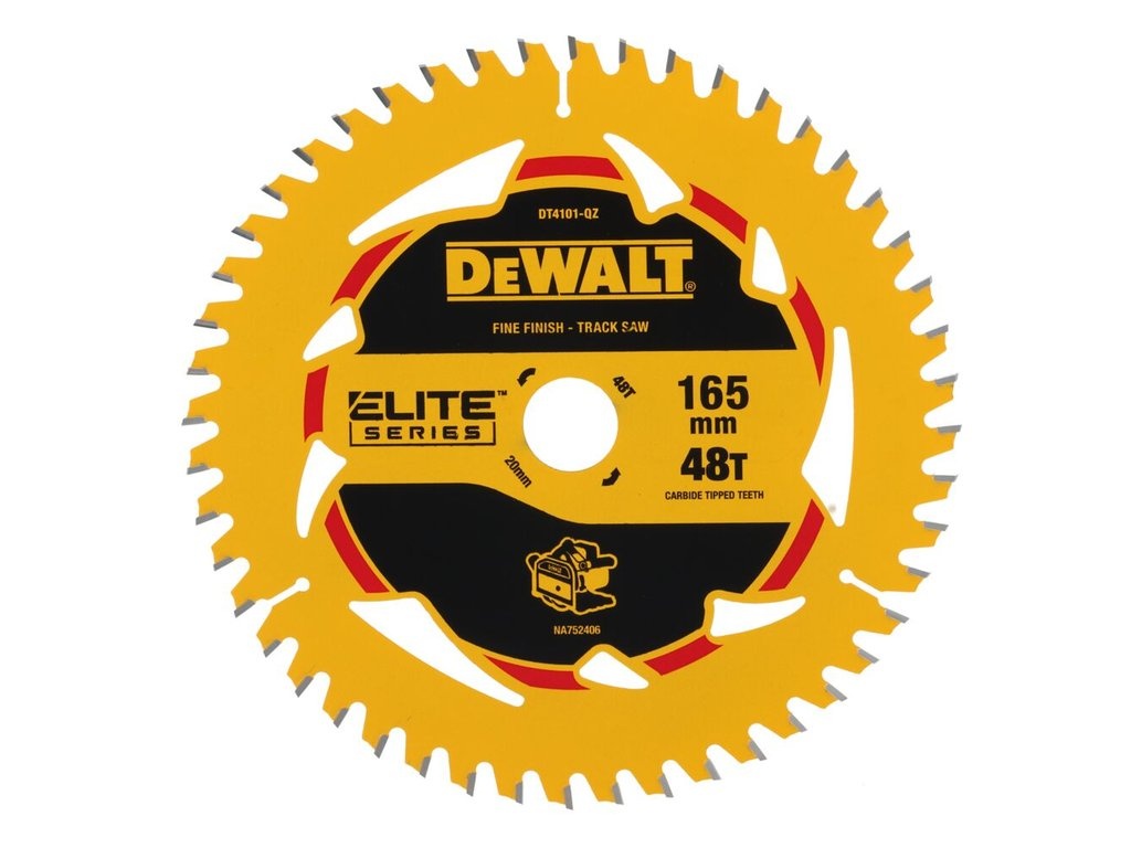 DEWALT Zubehör DT4101-QZ Kreissägeblatt, linksdrehend, 165 × 20 mm, 48 Zähne, ELITE, 5°, ATB, Schnittbreite 2,00 mm, Oberflächenbearbeitung