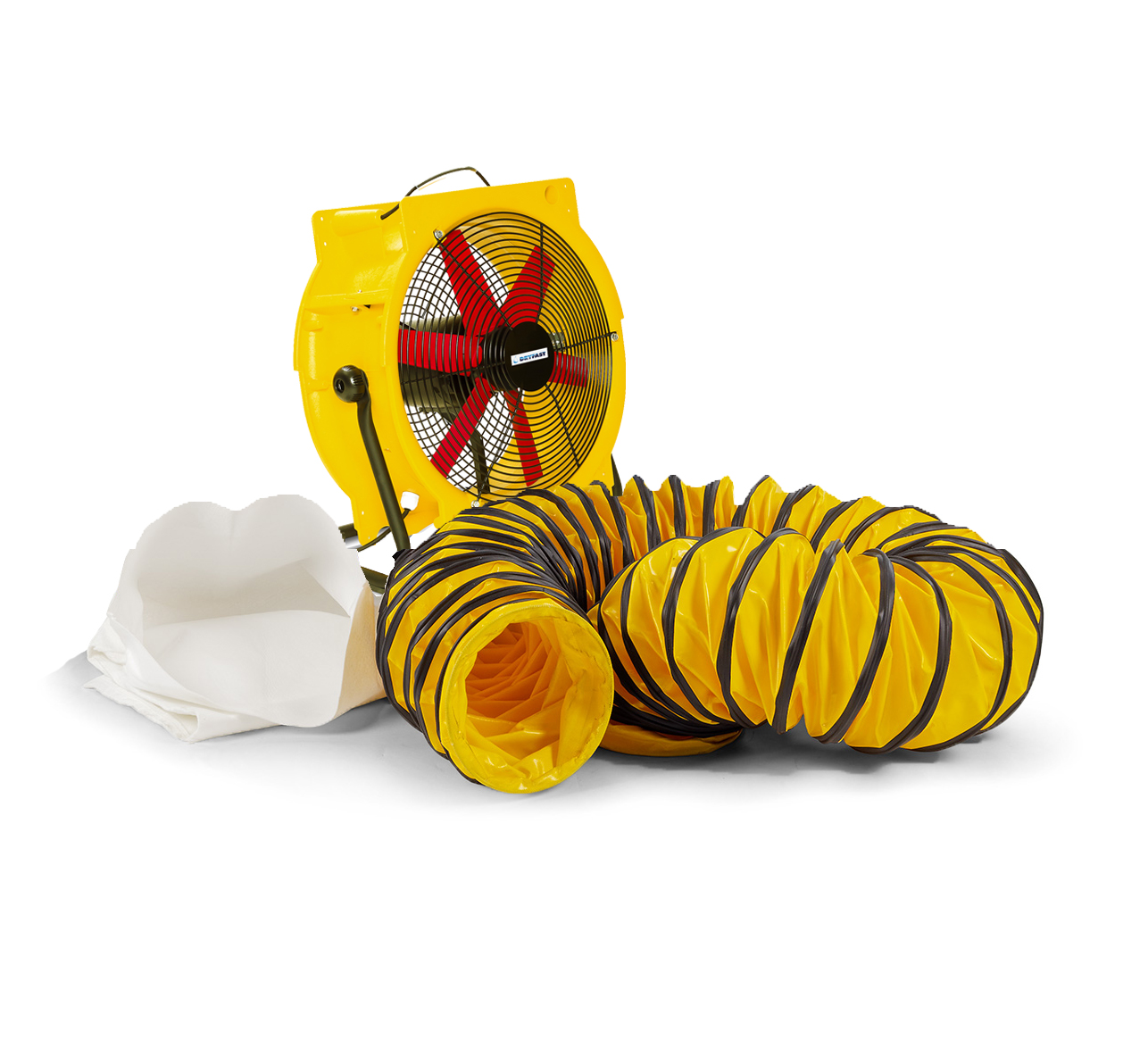 Dryfast DFV4500HPLSAU Axialventilator mit 2 Adaptern, 1 Staubbeutel und 1 Lufttransportschlauch (10 Meter)