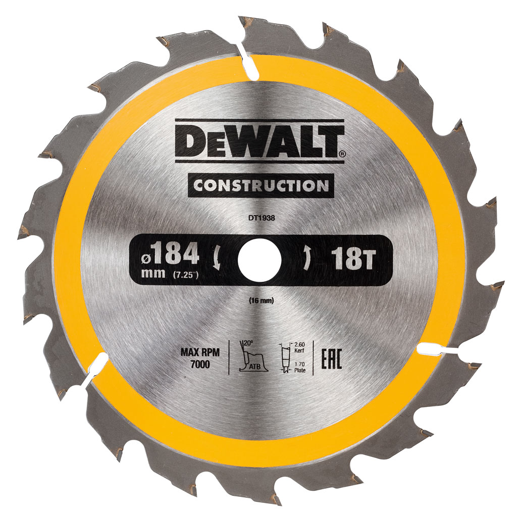 DeWALT Zubehör DT1938-QZ Kreissägeblatt 184 x 16 mm 18T ATB 20°