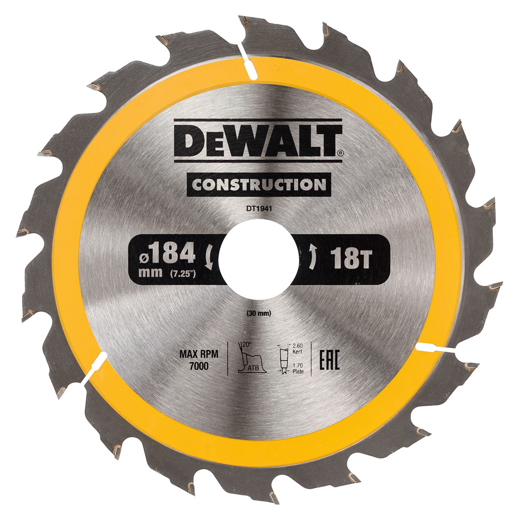 DeWALT Zubehör DT1941-QZ Kreissägeblatt 184 x 30 mm 18T ATB 20°
