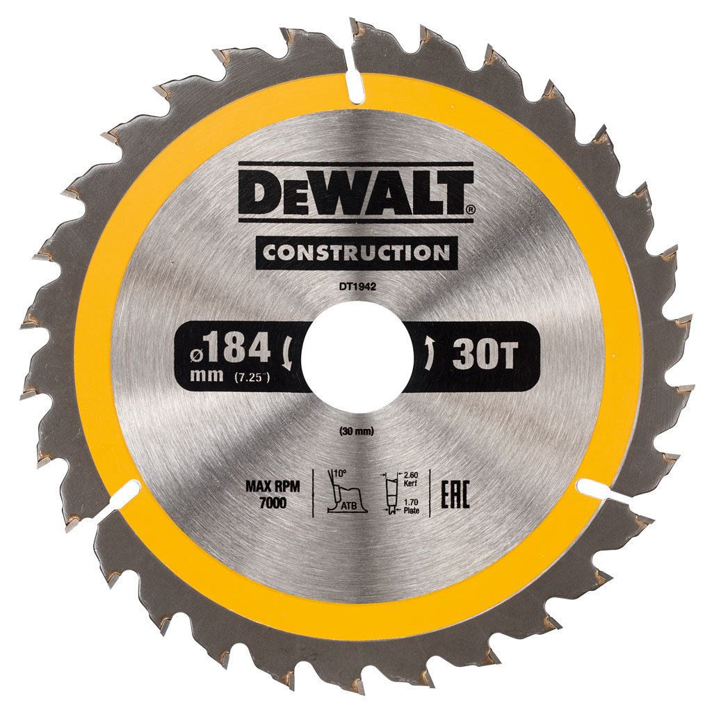 DeWALT Zubehör DT1942-QZ Kreissägeblatt 184 x 30 mm 30T ATB 10°