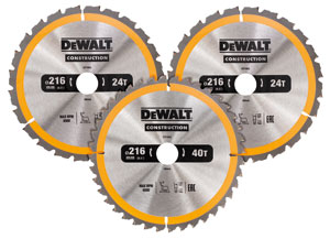 DeWALT Zubehör DT1962-QZ Kreissägeblatt 216 x 30 mm 3er-Pack DT1952-QZ + DT1953-QZ