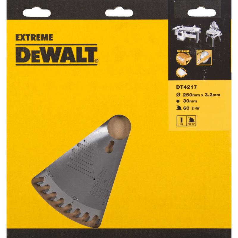 DeWALT Zubehör DT4217-QZ HM-Sägeblatt 250 x 30 x 60T Hohlzahn, Positiv 10° Melamin