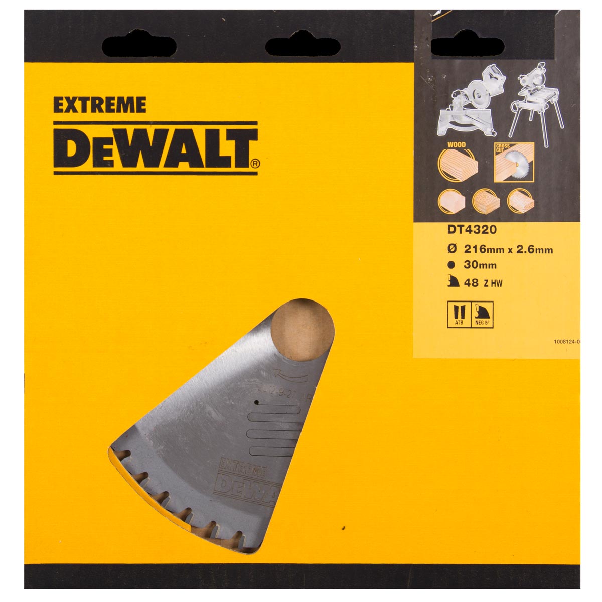 DeWALT Zubehör DT4320-QZ DT4320 HM-Sägeblatt 216 x 30 x 48T Wechselzahn, negativ 5°