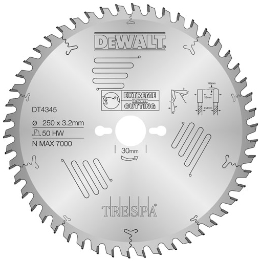 DeWALT Zubehör DT4345-QZ Kreissägeblatt 250 x 30 x 50T Trespa
