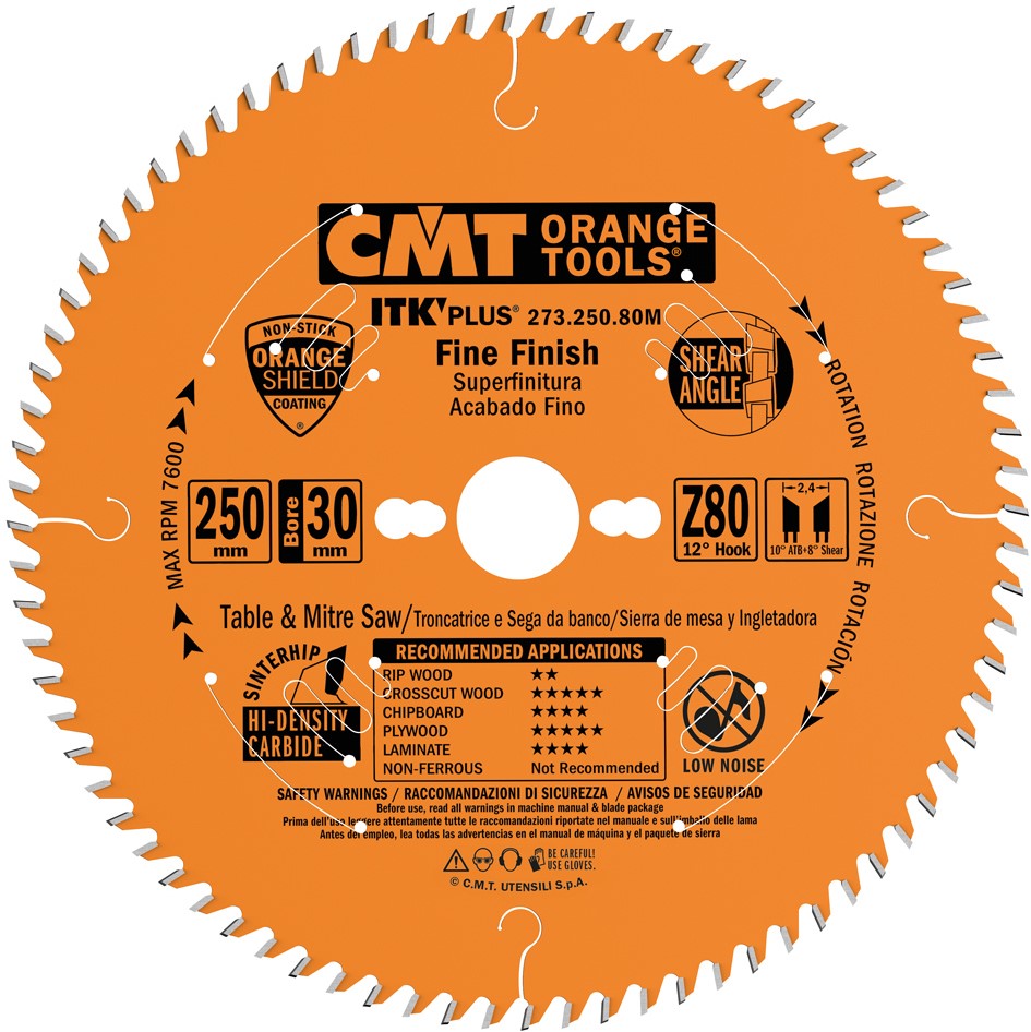 CMT 273.250.80M Ultradünnes, fein gezahntes Kappsägeblatt 250 x 30 x 80T