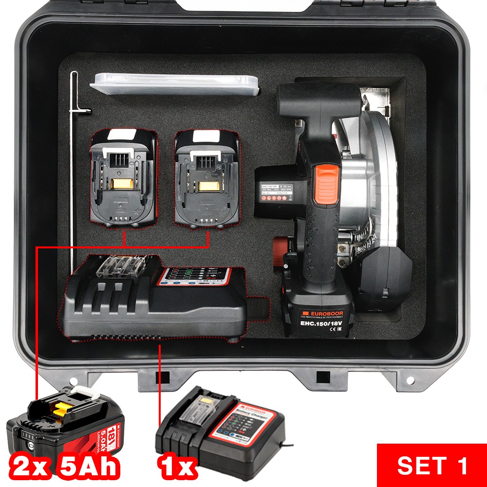 Euroboor EHC.150/18V 5Ah 18V 150mm Akku-Kreiss&auml;ge inkl. 2x 5Ah und Ladeger&auml;t im Koffer