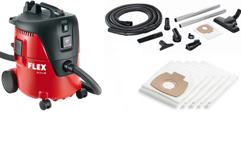Flex-tools 409979 VC 21 L MC Sicherheitssauger mit manueller Filterabreinigung 1250 Watt 20 l Klasse L + 5 Filtersäcke