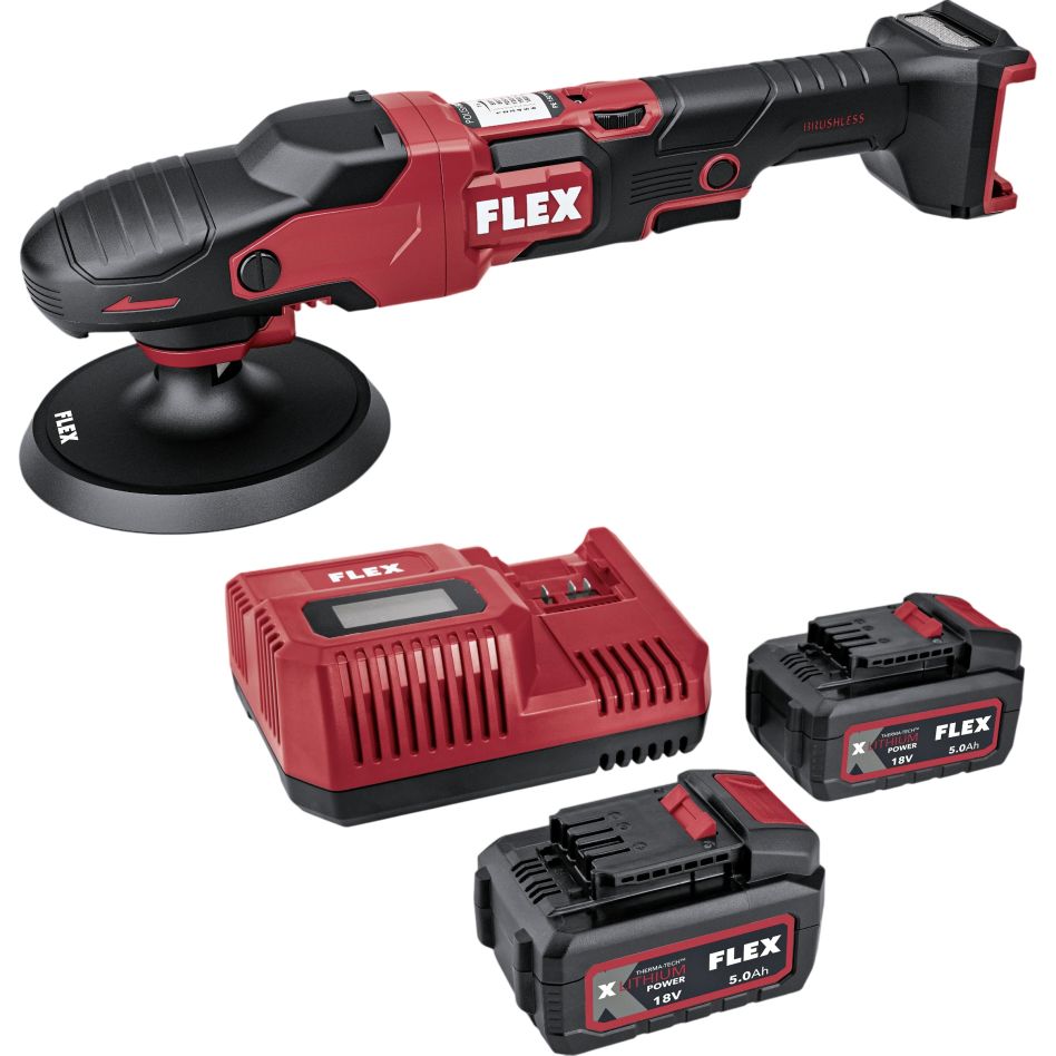 Flex-tools 534654 PE 2 18-EC Akku-Rotationspoliermaschine-Set 18 V, 150 mm, inkl. 2 &times; 5,0 Ah und Ladeger&auml;t im Karton