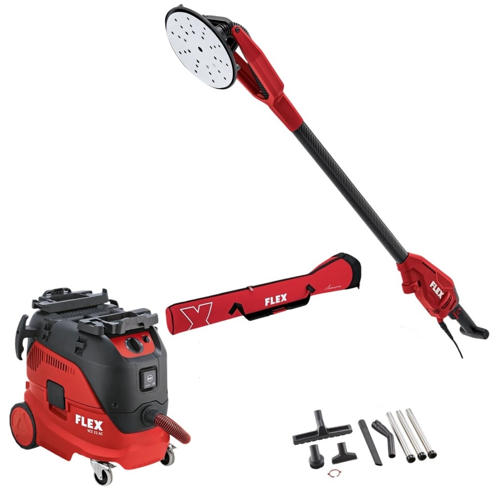Flex-tools 537002 GE 6 X-EC & VCE 33 L AC Giraffe Decken-Schleifmaschinen-Set inkl. 30-Liter-Sicherheitsstaubsauger und Zubehör