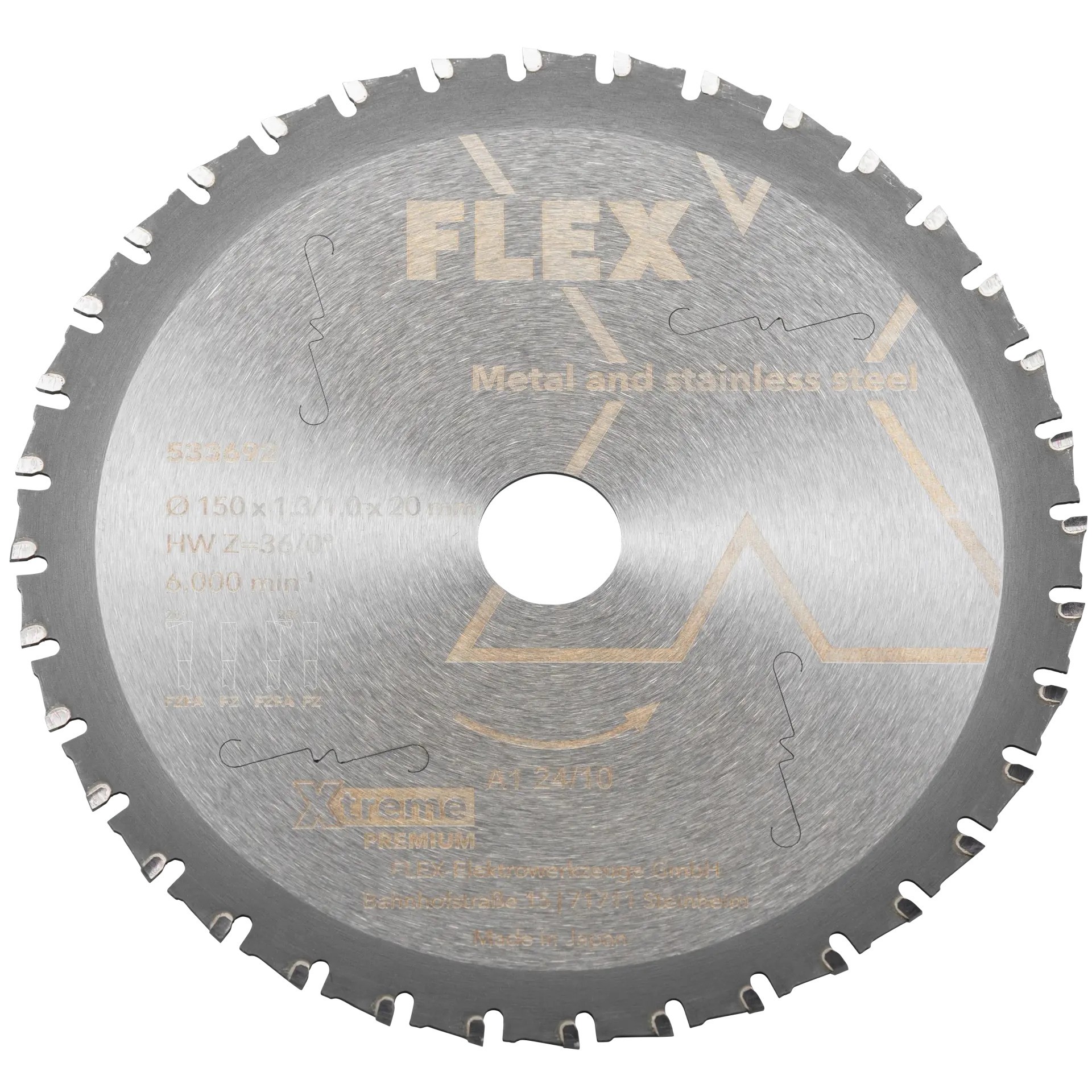 Flex-tools Zubehör 533692 Sägeblatt Stahl/Stahl D150x1,3/1,0x20 HW Z=36/0°