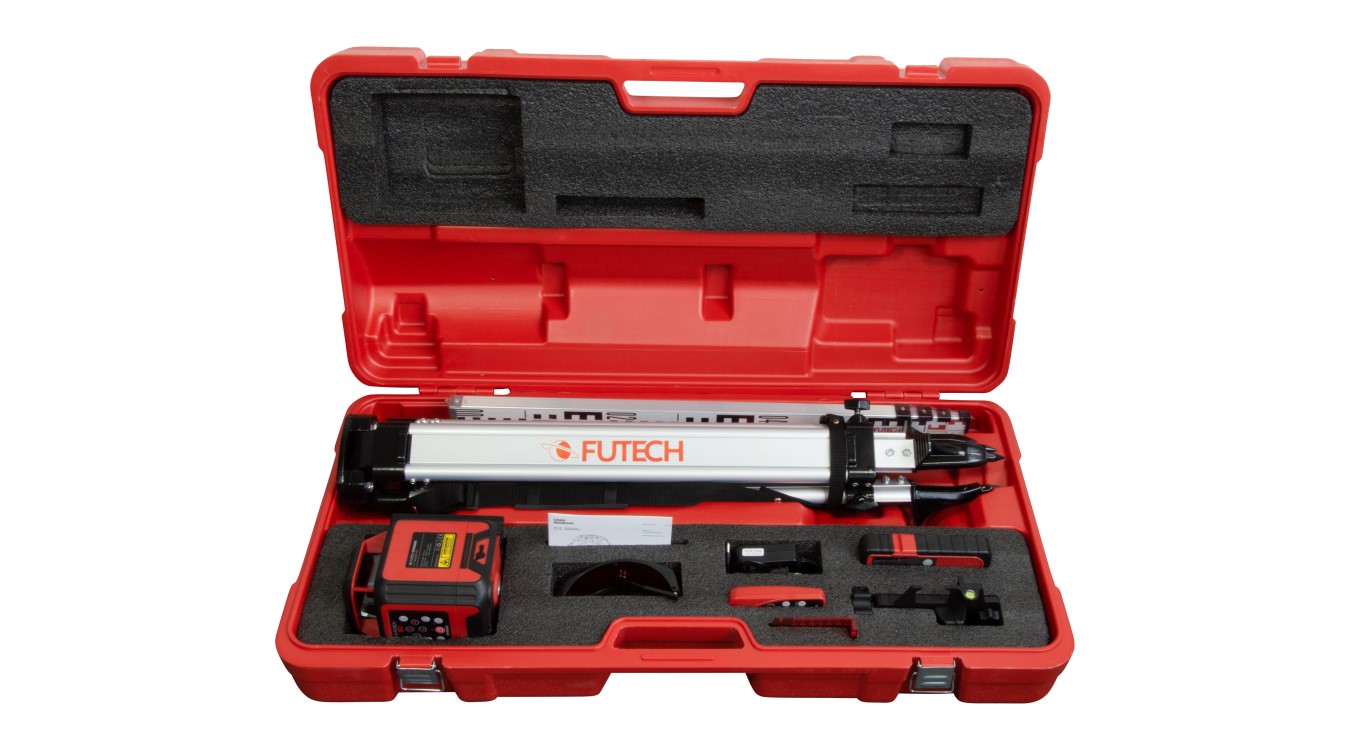 Futech 062.03R.4M.CS Spinner Red Case Set Rotationslaser + Stativ + Stab + Quattro MM Empfänger im Koffer