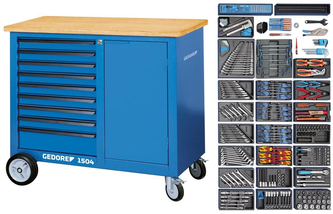 Gedore 1873849 1504 0810 Mobile Werkbank 9 Schubladen Werkzeugsatz 325-teilig