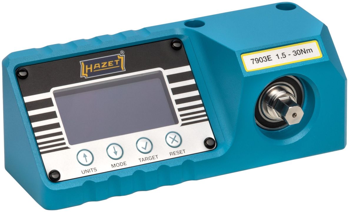 Hazet 7903E Elektronisches Drehmomentprüfgerät 1,5–30 Nm Drehmomentbereich min–max: 1,5 – 30 Nm 3/8" Sechskant massiv, 1/4" Vierkant hohl, 3/8" Vierkant hohl 175 mm x 64 mm x 72 mm