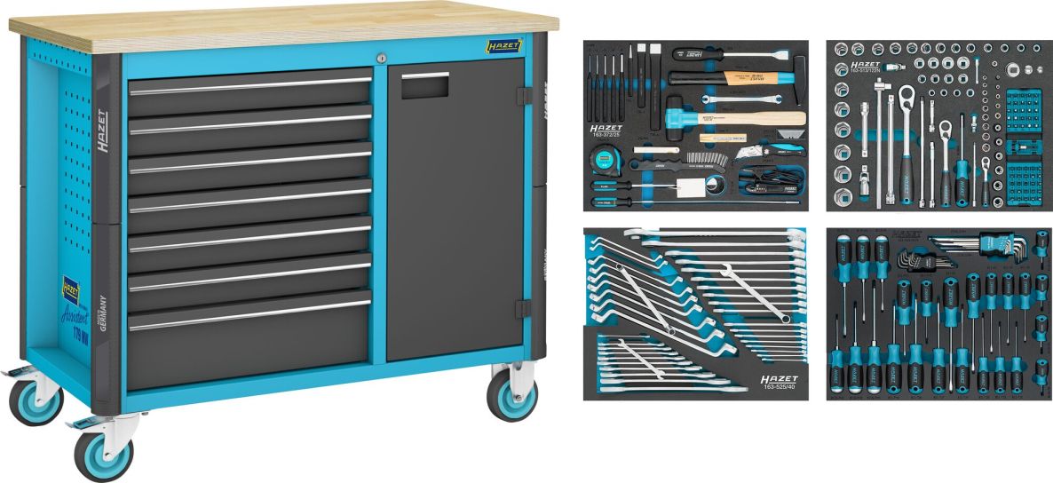 Hazet 179NW-7/230 Fahrbare Werkbank „Assistent 179NW“ + 230-teiliges Sortiment, 7 Schubladen (6x flach, 1x tief)