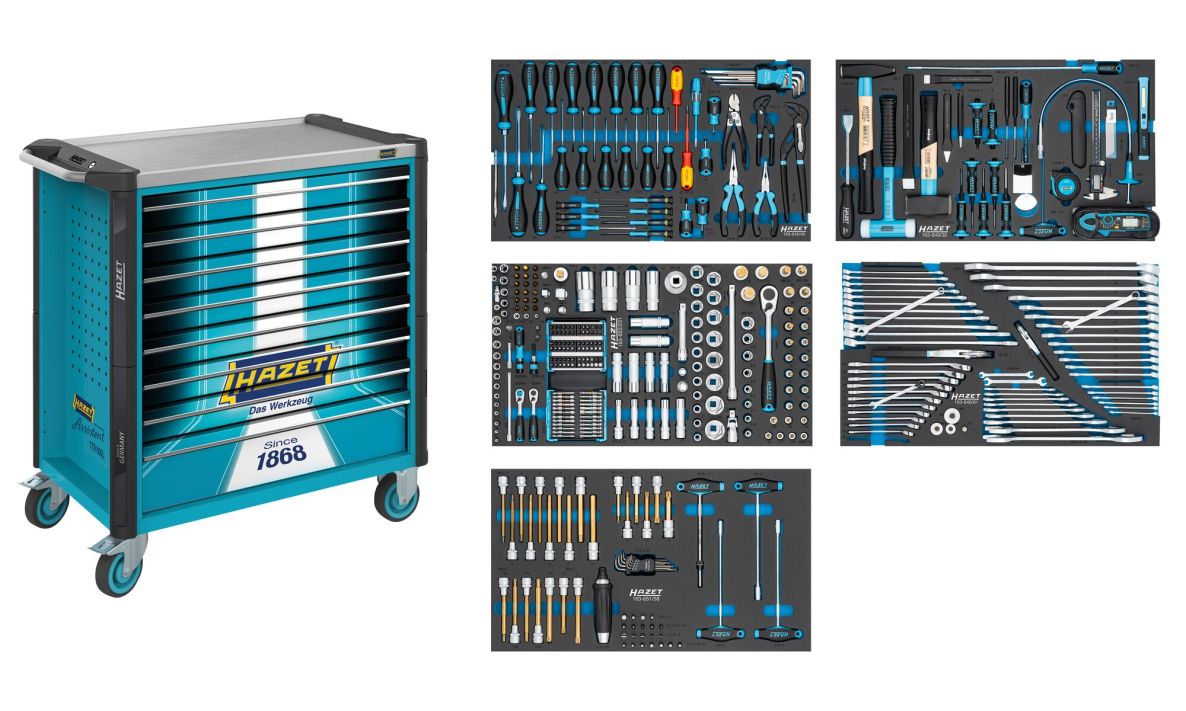 Hazet 179NXL-8S1/425 Werkzeugwagen „Assistent“ + 425-teiliges Sortiment, 8 Schubladen (7x flach, 1x tief)