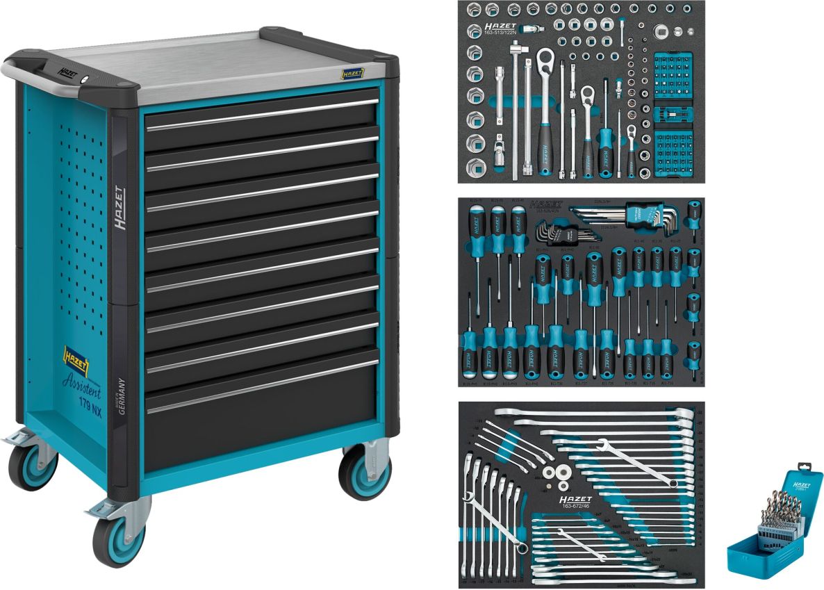 Hazet 179NX-8/234 Werkzeugwagen „Assistent“ 179NX + 234-teiliges Sortiment, 8 Schubladen (7x flach, 1x tief)