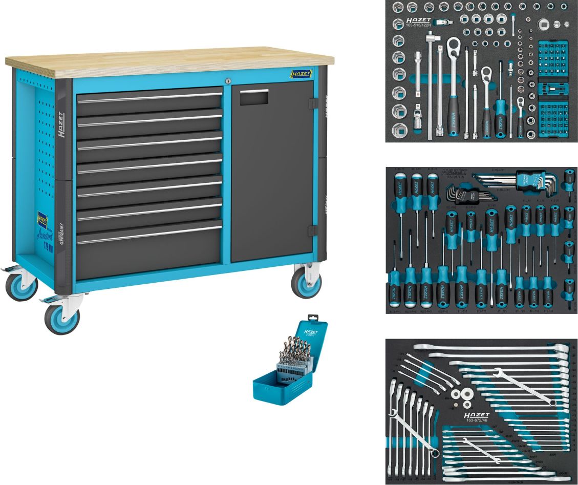 Hazet 179NW-7/234 Rollbare Werkbank „Assistent 179NW“ + 234-teiliges Sortiment, 7 Schubladen (6x flach, 1x tief)