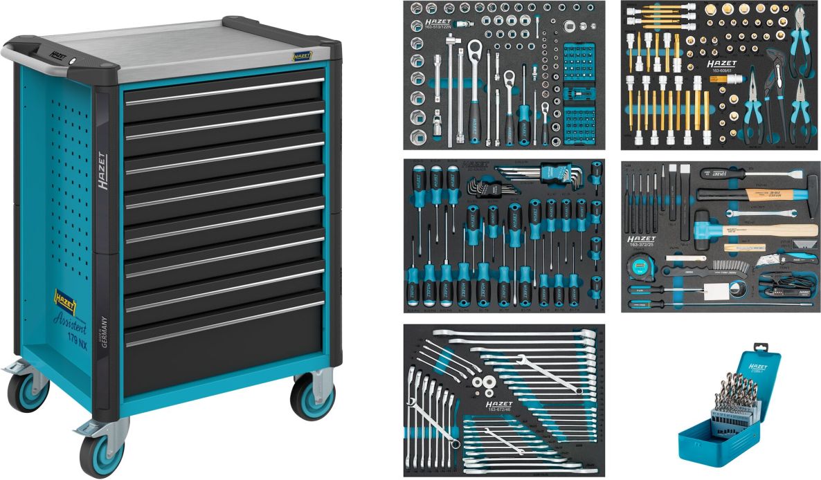 Hazet 179NX-8/320 Werkzeugwagen „Assistent 179NX“ + 320-teiliges Sortiment, 8 Schubladen (7x flach, 1x tief)