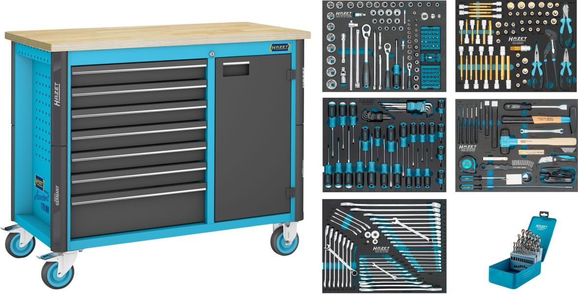 Hazet 179NW-7/320 Rollbare Werkbank „Assistent 179NW“ + 320-teiliges Sortiment, 7 Schubladen (6x flach, 1x tief)
