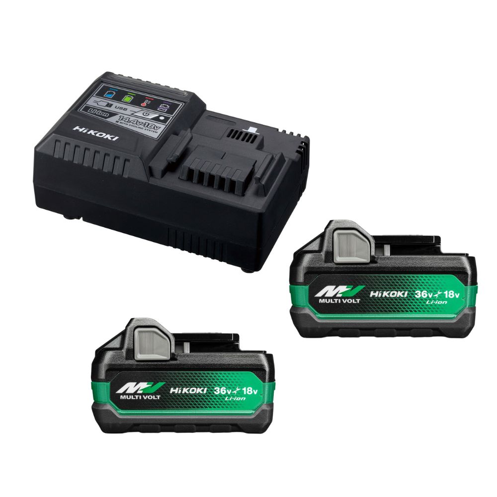 HiKOKI Zubehör UC18YSL3WHZ BoosterPack - 2 x BSL36A18X Multivolt Akku 36V 2.5Ah/ 18V 5.0Ah Li-Ion + UC18YSL Schnellladegerät