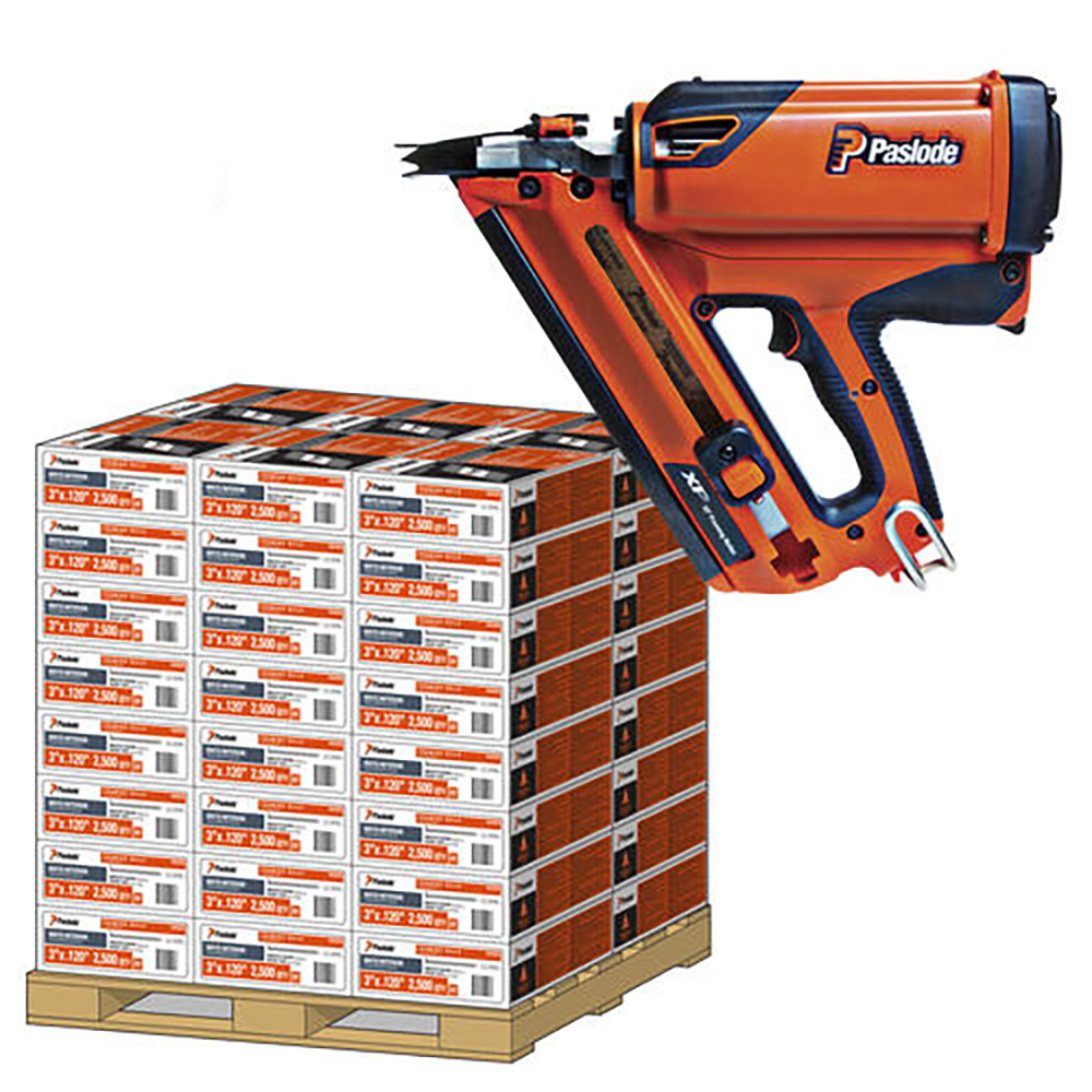 Paslode IM90SET1 IM90XI Streifennagler 50-90 mm + 50 Karton Streifennägel 2,8 x 63 Glatt Blank RounDrive + Gas