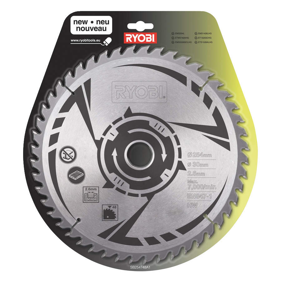 Ryobi Zubehör 5132002622 SB254T48A1 HM-Sägeblatt 254 x 30 x 48T