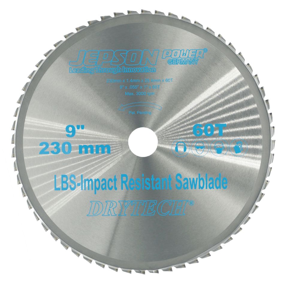 Jepson 72223060 Drytech HM-Kreissägeblatt LBS, stoßfest, Ø 230 x 25,4 x 1,4 mm, 60 Zähne, für dünnwandigen Stahl