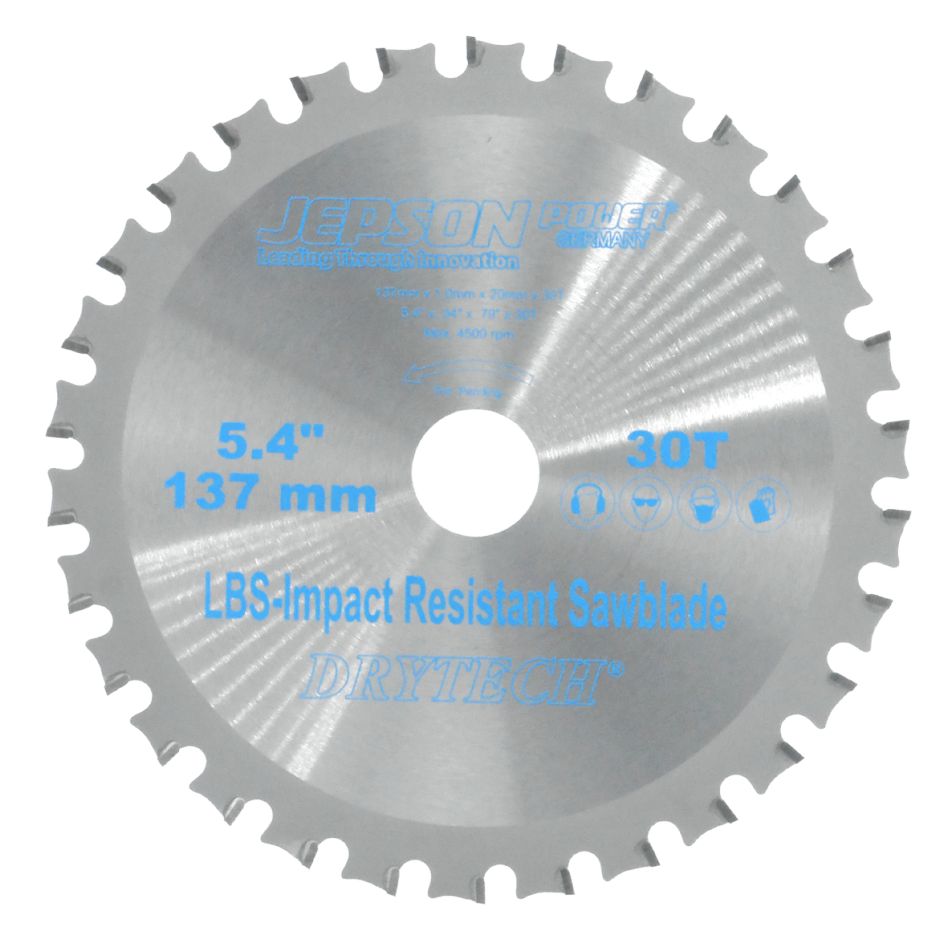 Jepson 72213730 Drytech HM-Kreissägeblatt LBS, schlagfest, Ø 137 x 20 x 1,0 mm, 30 Zähne, für dünnwandigen Stahl