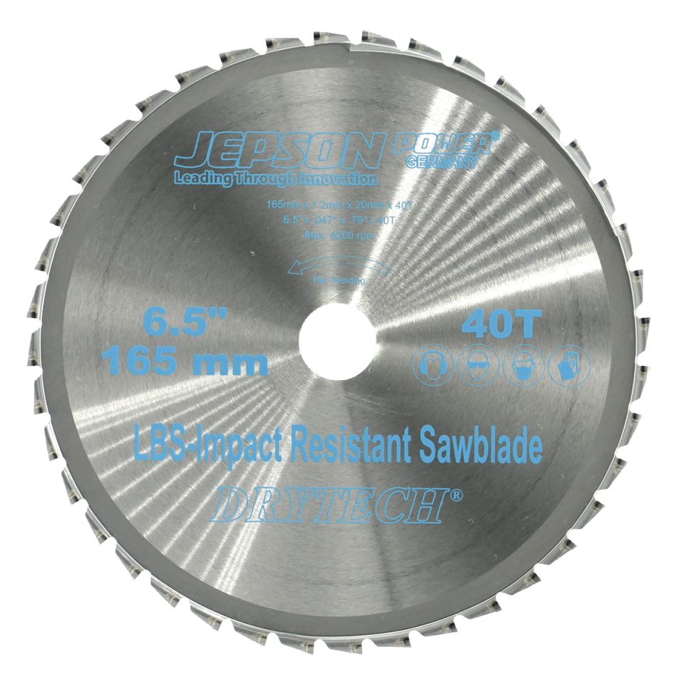 Jepson 72216540 Drytech HM-Kreissägeblatt LBS, stoßfest, Ø 165 x 20 x 1,2 mm, 40 Zähne, für dünnwandigen Stahl