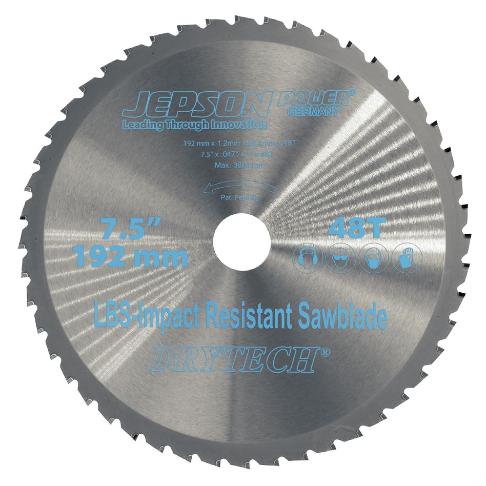 Jepson 72219248 Drytech HM-Kreissägeblatt LBS, stoßfest, Ø 192 x 20 x 1,2 mm, 48 Zähne, für dünnwandigen Stahl