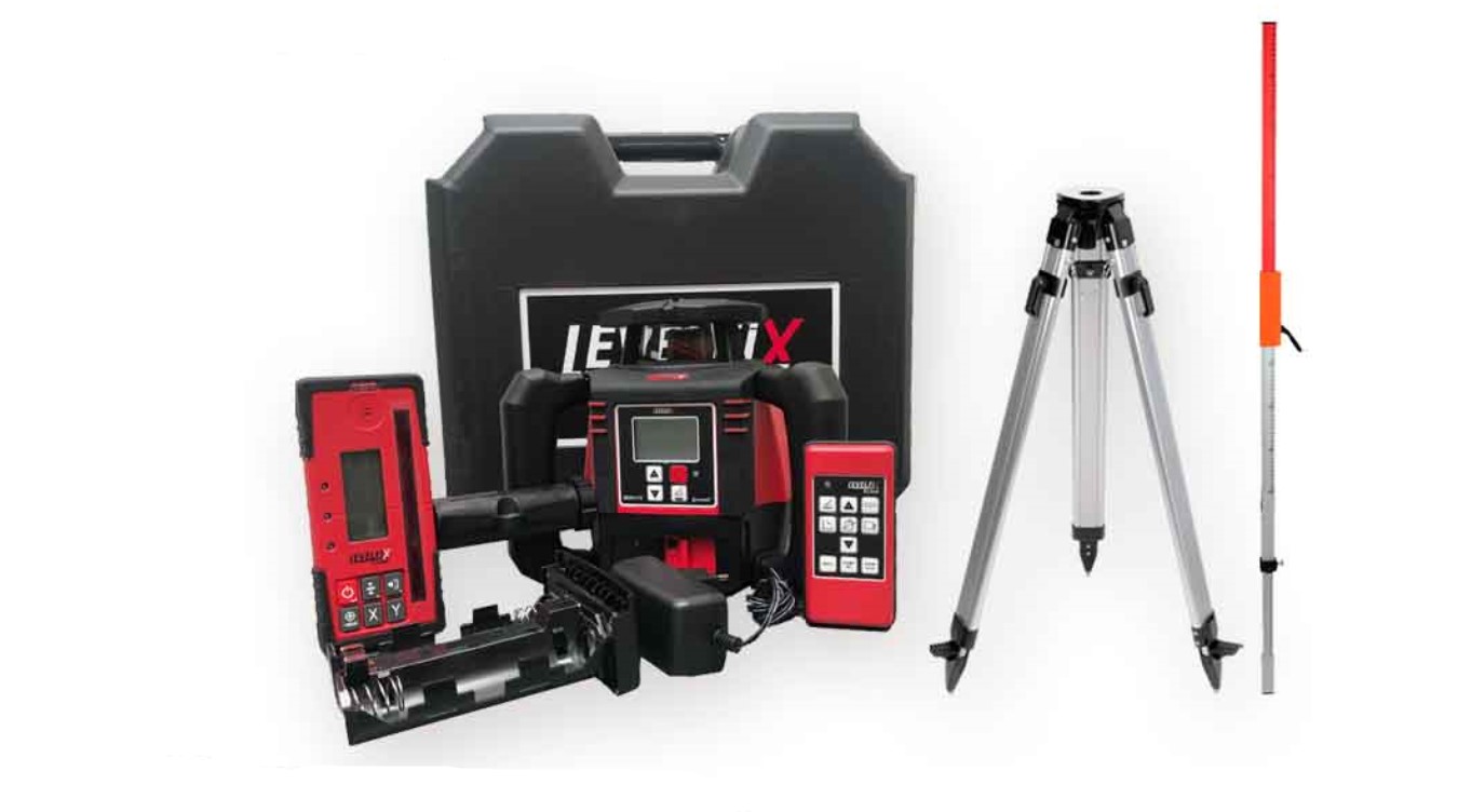 Levelfix 554802 860HVS Roter Baulaser mit digitalem Doppelgefälle + Stativ 2,7m + Messlatte