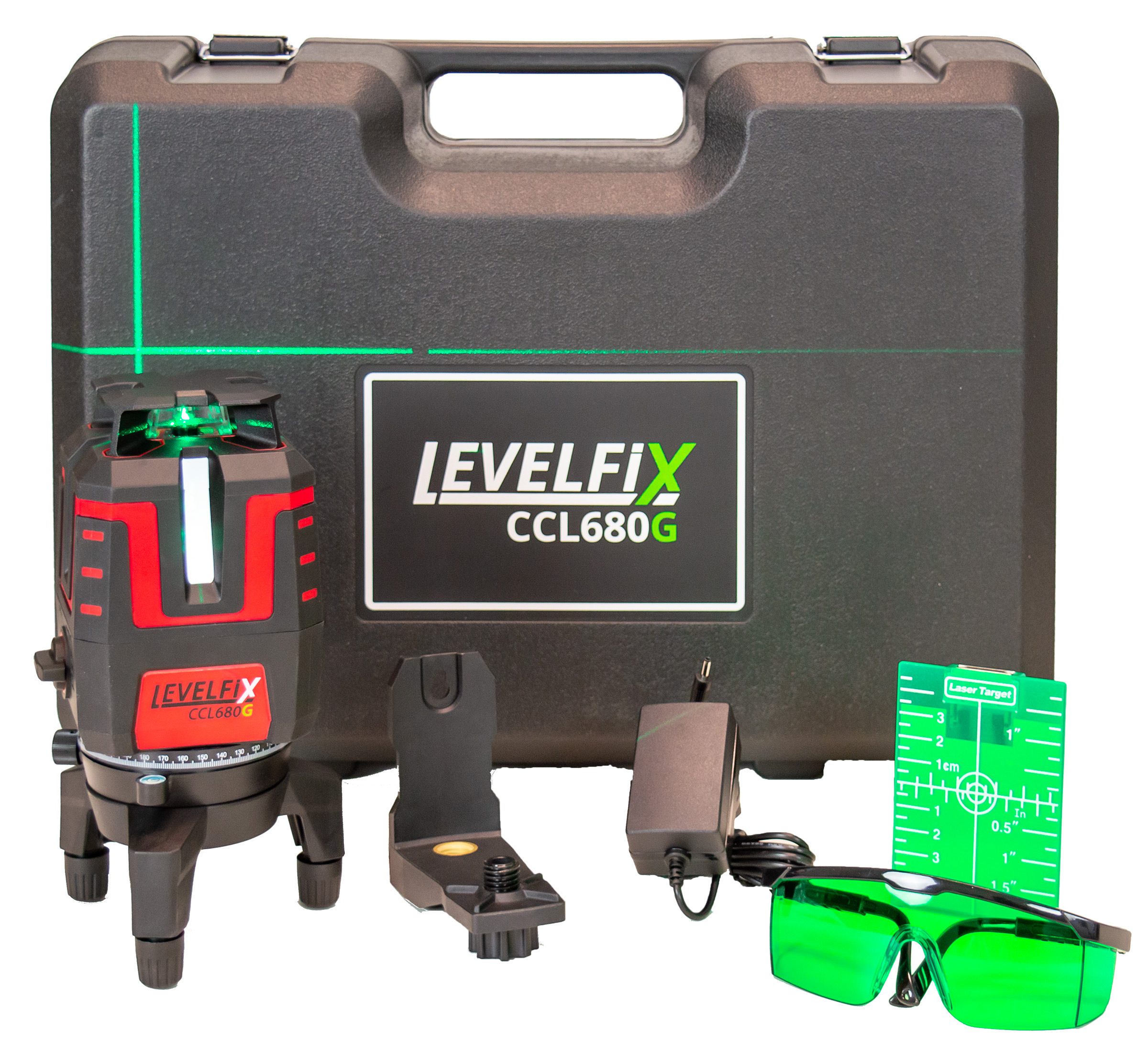 Levelfix 556156 CCL680G 360° Kreuzlinienlaser grün - 360° horizontal, 4 vertikale Linien und Downpoint