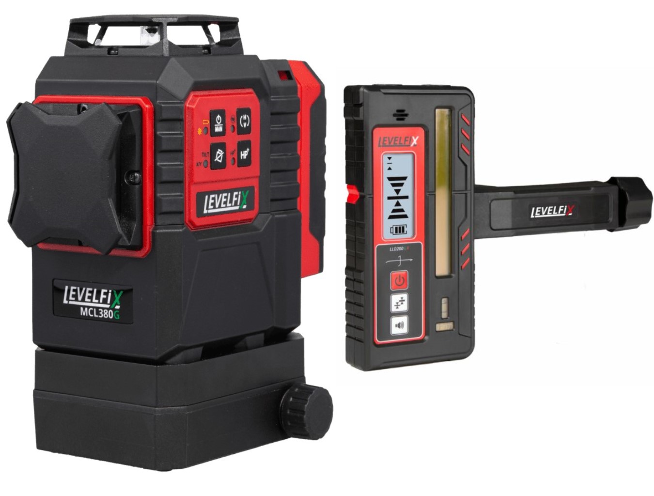 Levelfix 563802 MCL380G Multilinienlaser Grün + LLD200+ Optischer Empfänger
