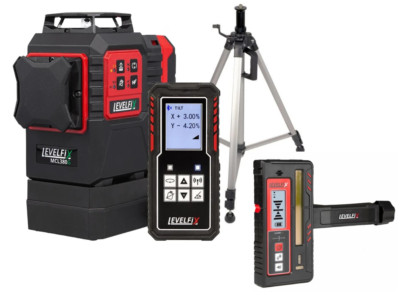 Levelfix 563803 MCL380G Mehrlinienlaser Grün + Stativ 2 mtr + LLD200 Empfänger