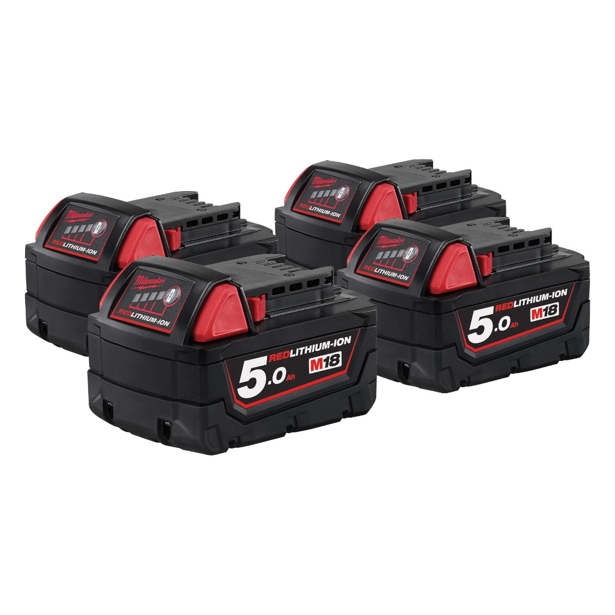 Milwaukee Zubehör M18B5QUARTET M18 B5 4er-Pack 4 x Akku 18 Volt 5,0 Ah Li-Ion