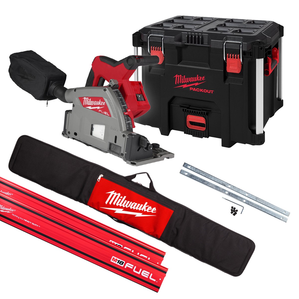 Milwaukee M18FPS55-0PSET M18 FPS55-0P Akku-Tauchsäge 18 V ohne Akkus und Ladegerät + 2 x Führungsschiene 1400 mm + Klemmen + Tasche im PACKOUT™ Koffer