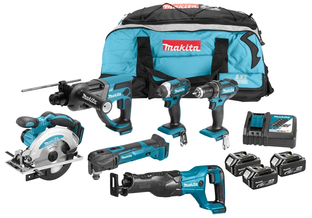 Makita DLX6038T Kombiset DDF482|DTD152|DHR202|DJR186|DSS610|DTM51 18 V, 5,0 Ah Li-Ionen