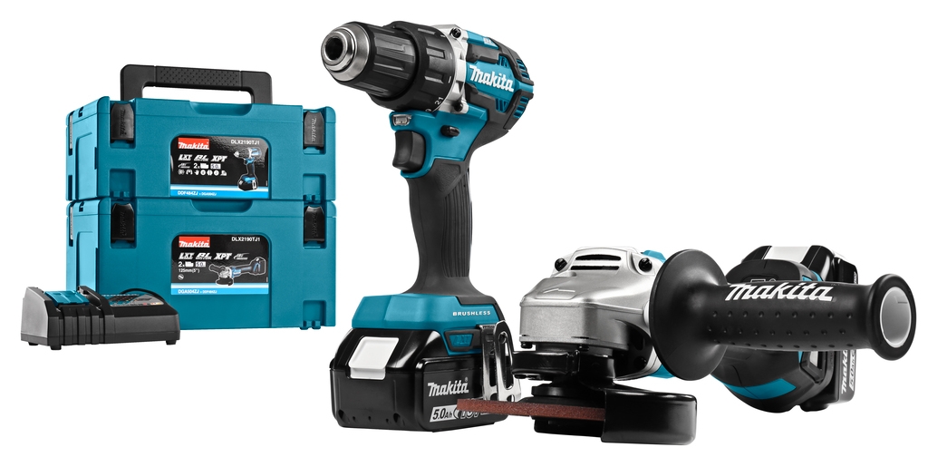 Makita DLX2190TJ1 Kombiset 18 V, 5,0 Ah Li-Ion – Akku-Bohrschrauber DDF484 + Akku-Schleifer DGA504 in der MBox