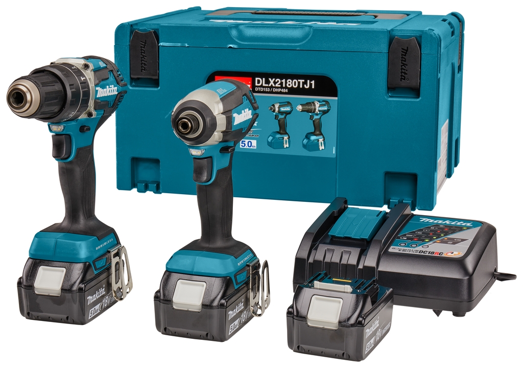 Makita DLX2180TJ1 - DHP484 Akku-Schlagbohrmaschine + DTD153 Akku-Schlagschrauber 18V 3x5,0 Ah Li-Ion