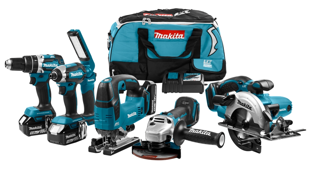 Makita DLX6082T Kombiset DHP484|DTD153|DGA504|DGA504|DJV182|DML801 18 V 5,0 Ah