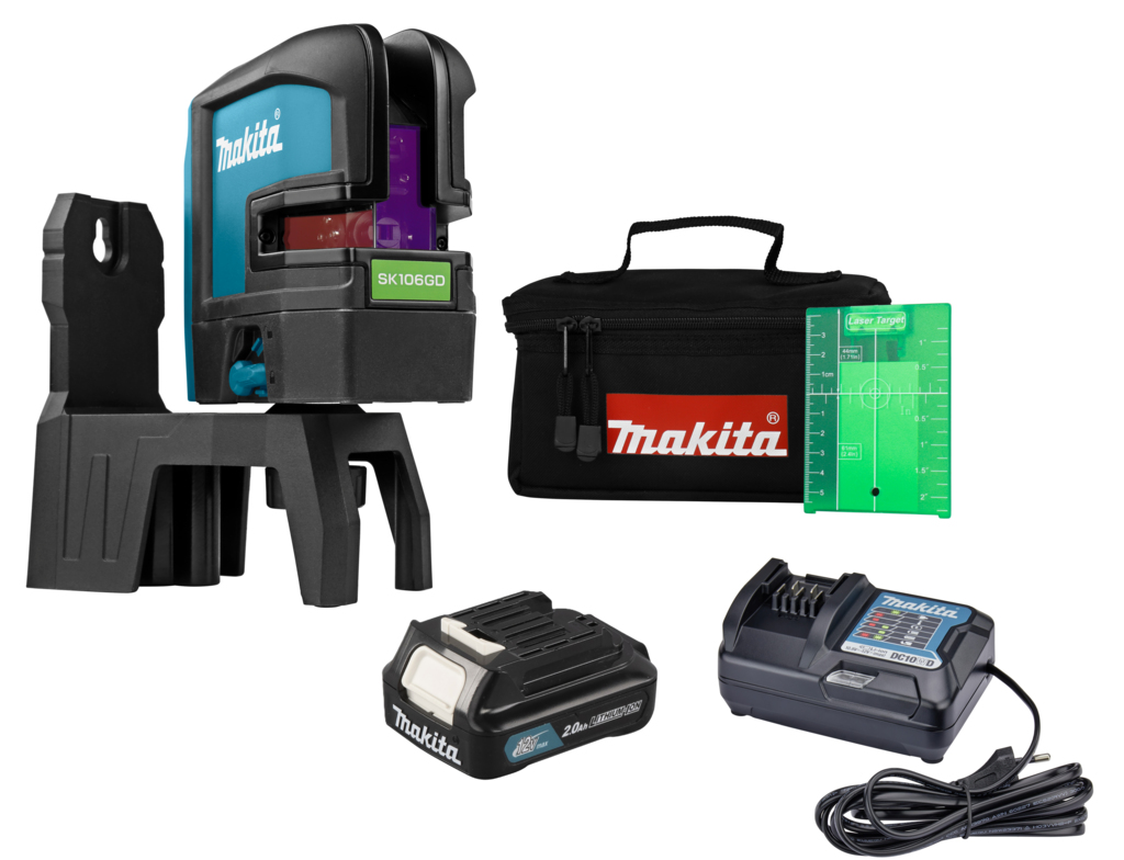 Makita SK106GDW CXT 12V Max Accu-cross line/point laser green 1x 2.0Ah Akku und Ladegerät mit Tasche im Karton