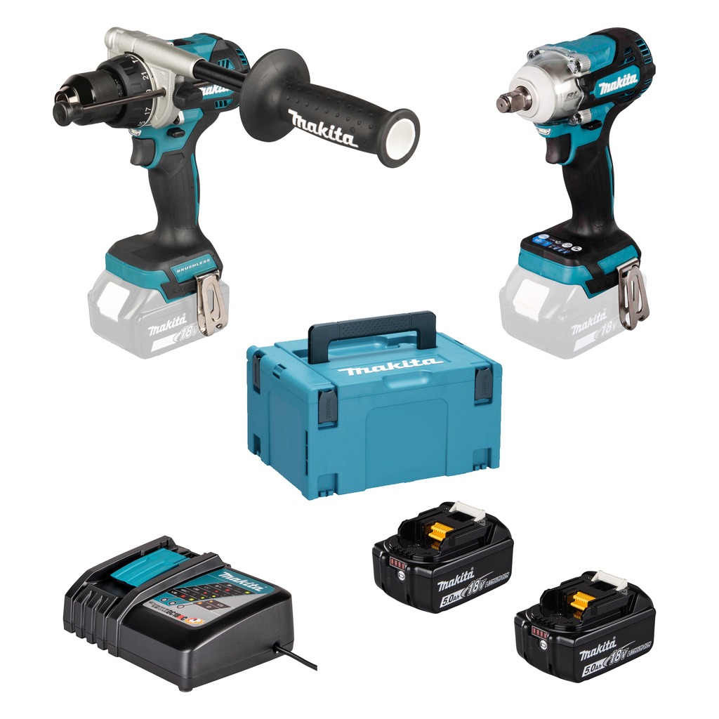 Makita DLX2590TJ Combiset LXT 18V DHP492 (Schlag-)Bohrschrauber + DTW300 Schlagschrauber 18V inkl. 2x5.0Ah und Schnellladeger&auml;t im Mbox Koffer