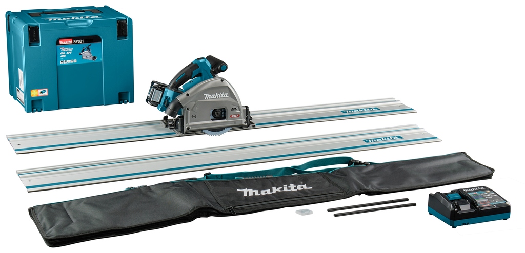 Makita SP001GU102 XGT 40V Max Akku-Kreiss&auml;geset 165 mm mit AWS-Sender 2x F&uuml;hrungsschiene 1500 mm Torque Strip Set und Tasche 1x 4.0Ah Akku und Schnellladeger&auml;t im Koffer