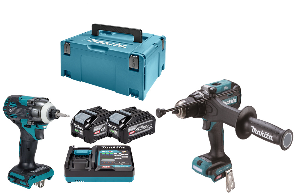 Makita DK0249G201 XGT 40V Max Kombiset aus Schlagbohrmaschine und Schlagschrauber, inkl. 2x 4,0 Ah und Ladeger&auml;t im Karton