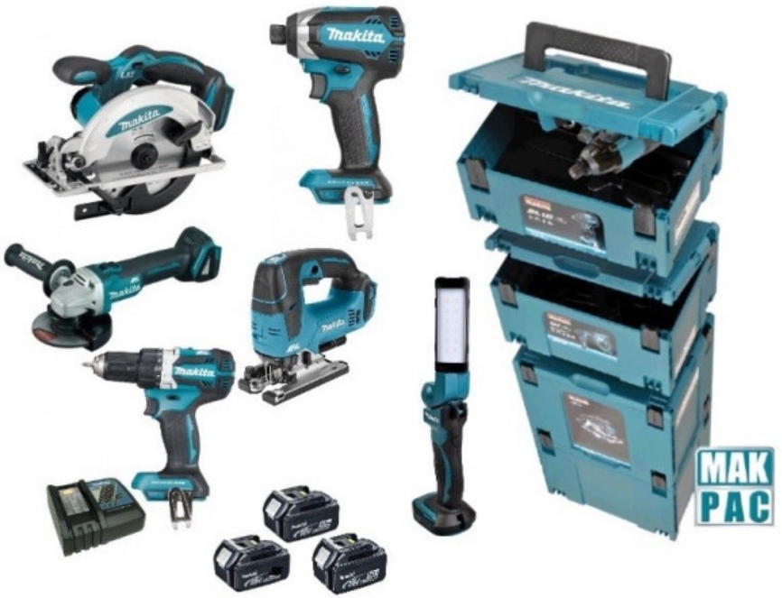 Makita DLX8100J Akku Spezial Set 18 Volt 5.0 Li-ion 5 Maschinen in Makpac Transportkoffer