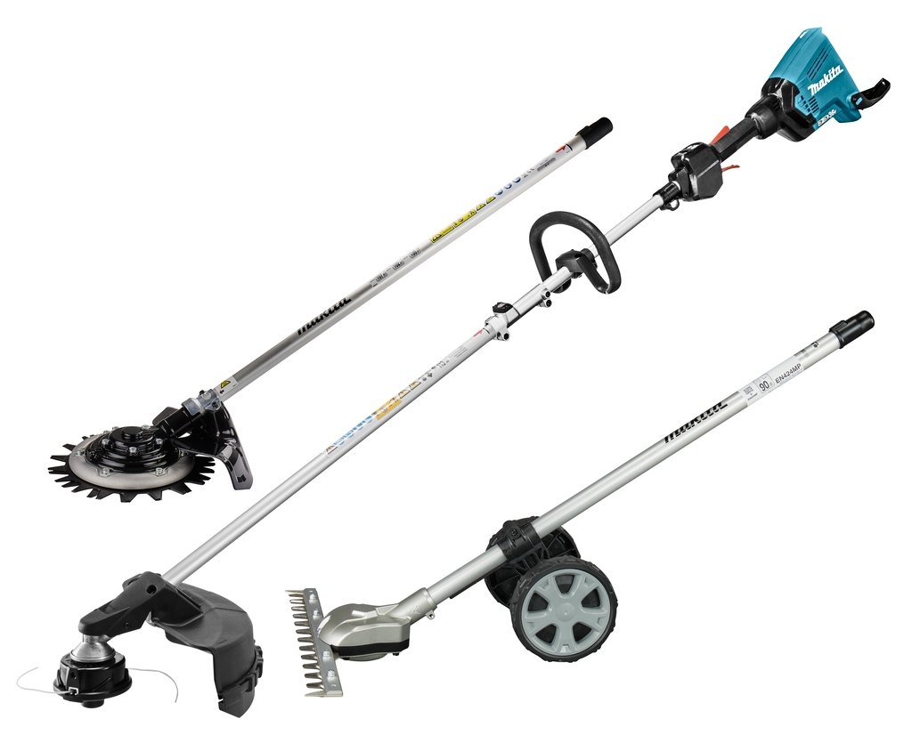 Makita DUX60ZNL1 Accu Combisystem D-Griff 2 x 18V exkl. Batterien und Ladegerät + Trimmer, Messerbalken und Unkrautschneideraufsatz